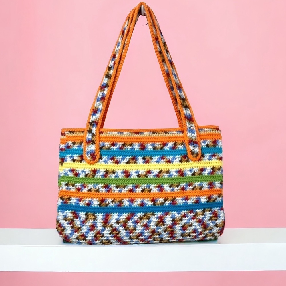 Handmade Crocheted Multicolour Small Tote Bag
